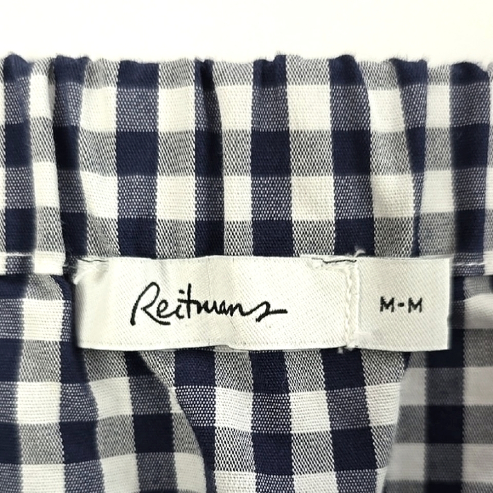 Reitmans Women's Navy White Gingham Mini Checkered Off Shoulder Cotton Top M - Picture 7 of 11